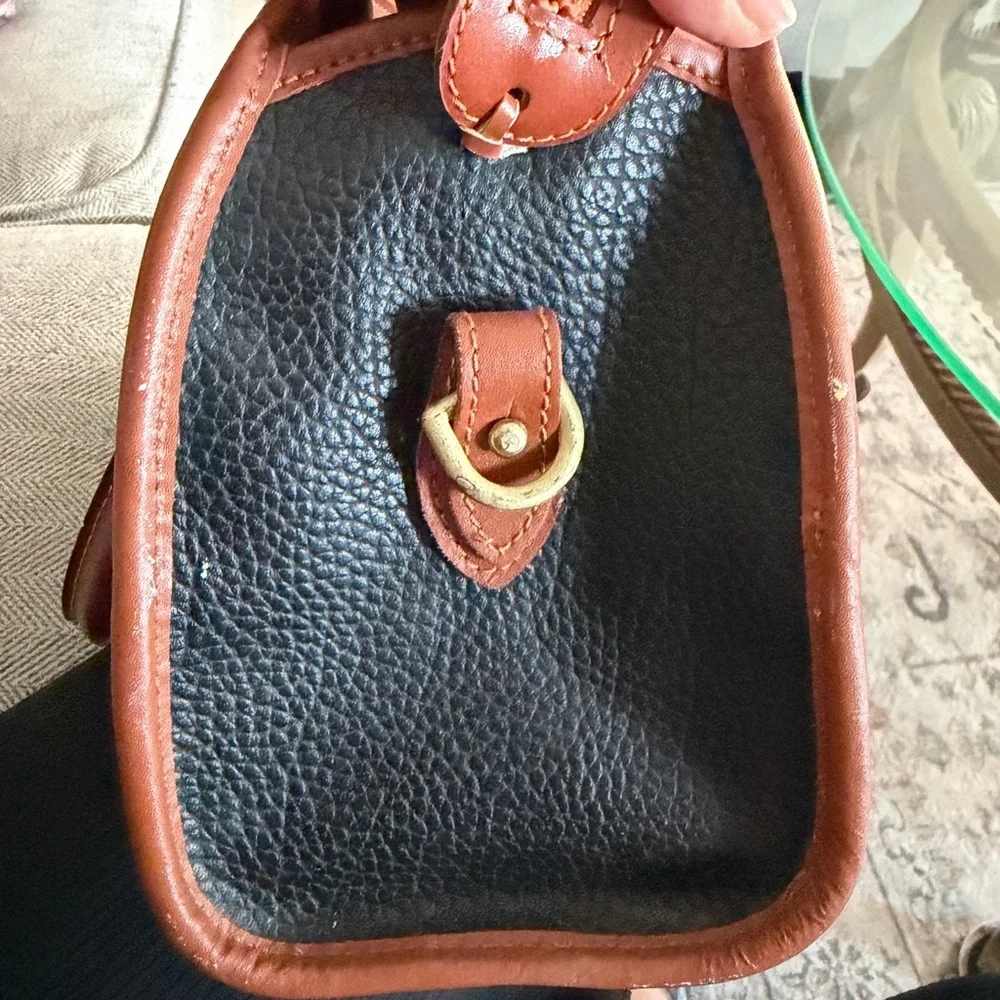 Dooney & Bourke Black Pebble Leather Satchel with Brown Trim - Picture 4 of 6